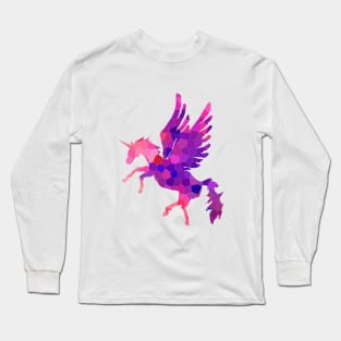 Pink Mosaic Pattern Unicorn Pegasus Long Sleeve T-Shirt